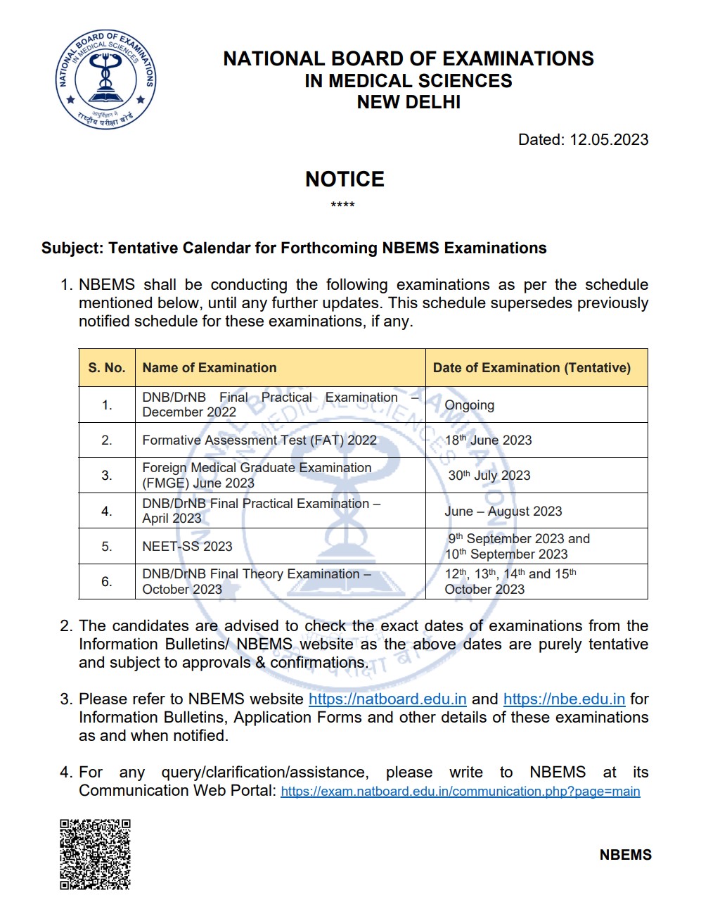 NBE announced that FMGE 2023 will be held on July 30